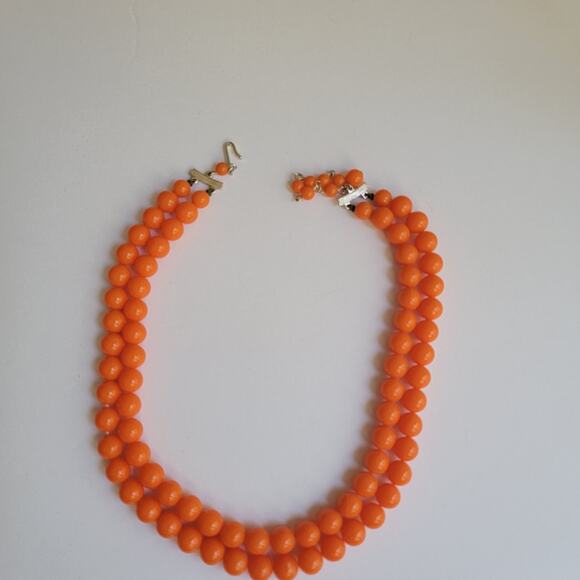Vintage Double-Stranded Orange Beaded Necklace from Japan, 16 Inch - Picture 3 of 8